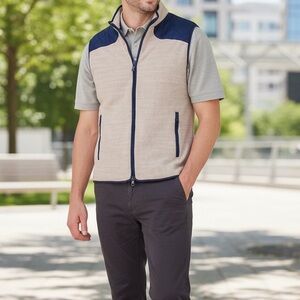 Peter Millar Micro Shearling Beige and Navy Vest Front Zip Golf Vest Medium
